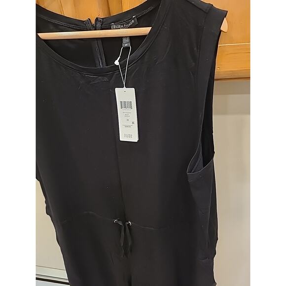 Eileen Fisher Black Fine Tencel Stretch Jersey Drawstring Jumpsuit Sz 2X New - Picture 3 of 8